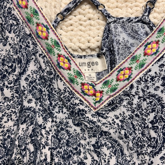 Vintage Umgee Navy White Floral Mini Dress Spaghetti Strap - Picture 3 of 5